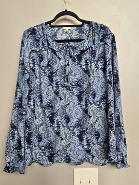 Joie Blue Paisley Silk Blend Boho Blouse Top Size Large